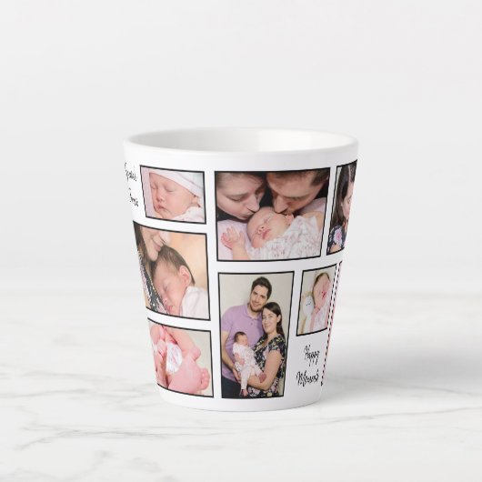 10 Photos Collageの引用文インスパイアタイポグラフィ カフェラテマグ (正面)