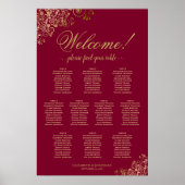 10 Table Burgundy & Gold Welcome Seating Chart ポスター (正面)