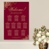 10 Table Burgundy & Gold Welcome Seating Chart ポスター