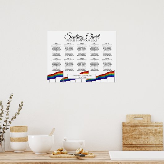 10 Table Gay Pride Wedding Rainbow Seating Chart ポスター (キッチン)