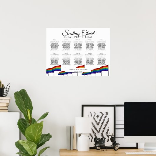 10 Table Gay Pride Wedding Rainbow Seating Chart ポスター (ホームオフィス)