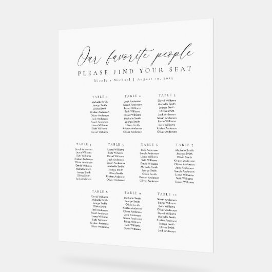 10 Tables Favorite People Acrylic Seating Chart アクリルサイン (傾斜)