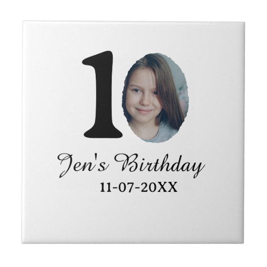 10 th birthday photo bold letter kids name date st タイル (正面)