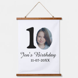 10 th birthday photo bold letter kids name date st 吊り下げ型タペストリー