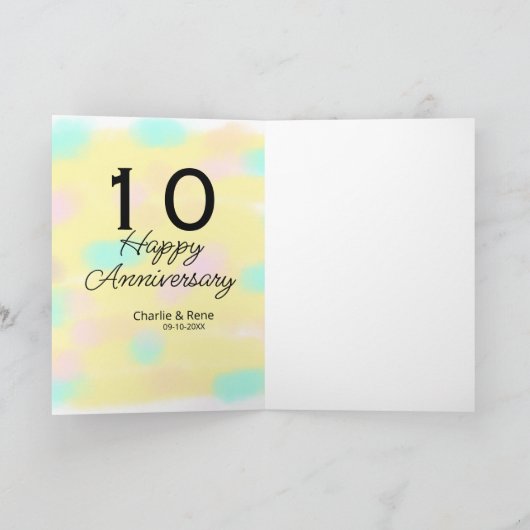10 wedding anniversary yellow pastel name retro bo カード (内部)