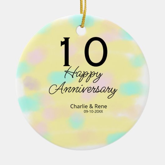 10 wedding anniversary yellow pastel name retro bo セラミックオーナメント (正面)