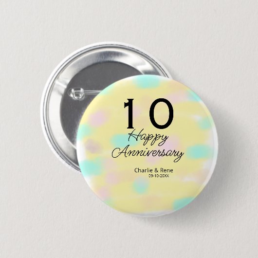 10 wedding anniversary yellow pastel name retro bo 缶バッジ (正面&裏面)