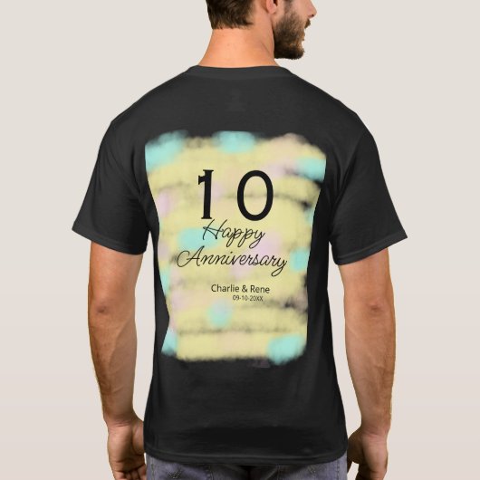 10 wedding anniversary yellow pastel name retro bo tシャツ (裏面)