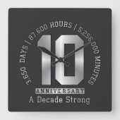 10 Year Anniversary Milestone - A Decade Strong スクエア壁時計 (正面)