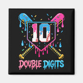 10 Year Old Baseball Drip Ice Cream 10th Bday Doub マグネット (正面)