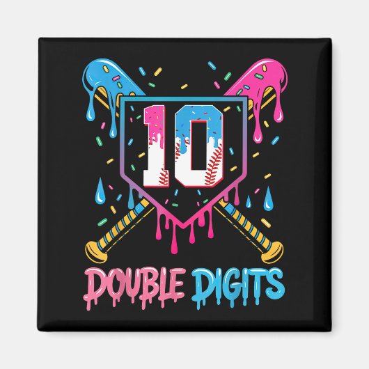 10 Year Old Baseball Drip Ice Cream 10th Bday Doub マグネット (正面)