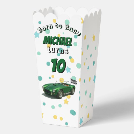 10 Year Old Birthday Party Green Racing Car フェイバーボックス (正面)
