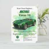 10 Year Old Birthday Party Green Racing Car 招待状 (スタンド正面)