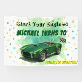 10 Year Old Birthday Party Green Racing Car 横断幕