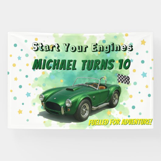 10 Year Old Birthday Party Green Racing Car 横断幕 (横)