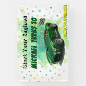10 Year Old Birthday Party Green Racing Car 横断幕 (縦)