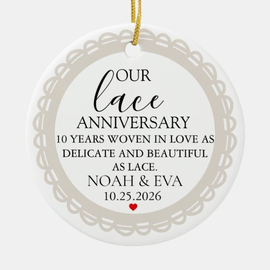 10 Year Wedding Anniversary Gift, 10th Anniversary セラミックオーナメント (正面)