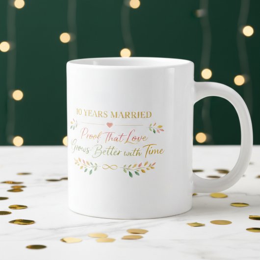 10 Years Married Elegant Anniversary Mug Gift ジャンボコーヒーマグカップ