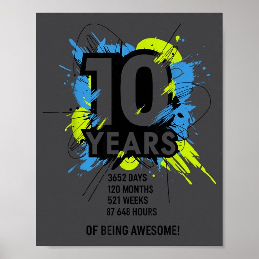 10 Years Of Being Awesome 10th Birthday Girl Boy D ポスター (正面)