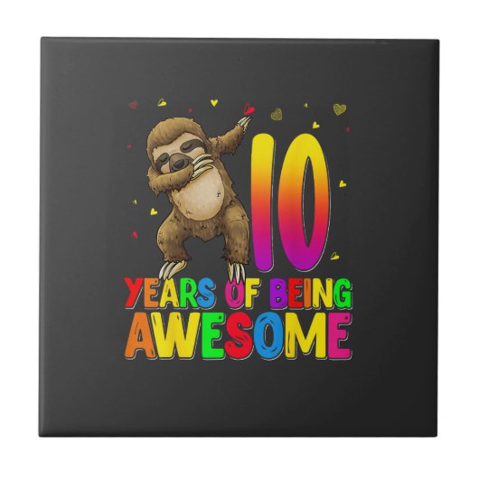 10 Years Old Birthday Sloth Dabbing 10th Birthday  タイル (正面)
