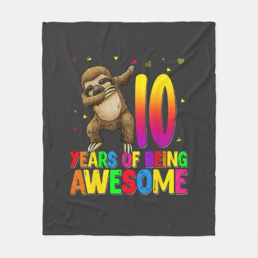 10 Years Old Birthday Sloth Dabbing 10th Birthday  フリースブランケット (正面)