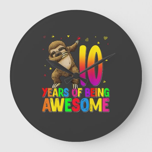 10 Years Old Birthday Sloth Dabbing 10th Birthday  ラージ壁時計 (正面)