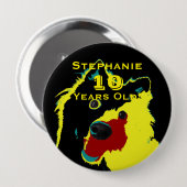 10 Years Old, Happy Yellow Dog Button Pin Pinback 缶バッジ (正面&裏面)