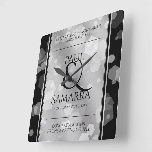 10thエレガント Tin's 結婚 Anniversaryアクリル スクエア壁時計 (傾斜)