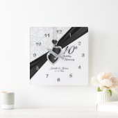 10thオニキスとホワイトの結婚アニバーサリーキープサケ スクエア壁時計 (ホーム)