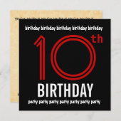 10thバースデーパモダンーティー赤と黒 招待状 (正面/裏面)