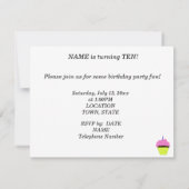 10thバースデーパーティーピンクカップケーキカスタマイズ- 招待状 (裏面)