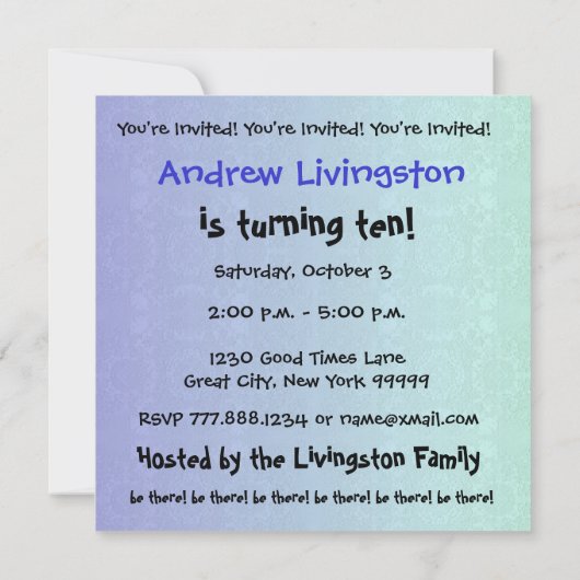 10thバースデーパーティーブルーモダンとブラックB451 招待状 (裏面)