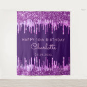 10thバースデーパーティー紫ピンクのグリッタードリップガール タペストリー (正面)