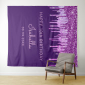 10thバースデーパーティー紫ピンクのグリッタードリップガール タペストリー (インサイチュ(横))