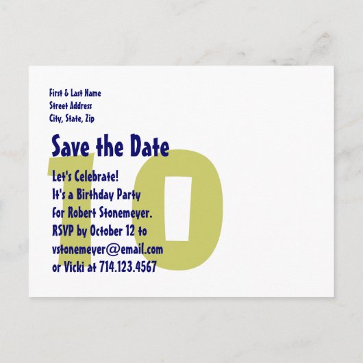 10thモダン誕生日パーティー日付を保存する緑のV1A 案内ポストカード (裏面)