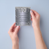 10th誕生日シルバーグリッター予算の招待 チラシ (手)