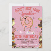 10th誕生日ドーナツテーマガおもしろいールズパーティー 招待状 (正面)