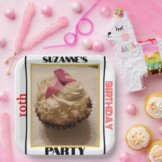 10th誕生日パーティーカップケーキ写真名年齢 ペーパープレート (パーティー)