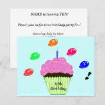 10th誕生日パーティーキャンディビットカップケーキ招待状