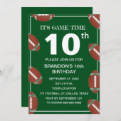 10th誕生日パーティーサッカーグリーンスポーツキッズボーイ 招待状 (正面/裏面)