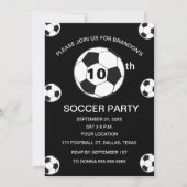 10th誕生日パーティーサッカーブラックボーイズスポーツ 招待状 (正面)