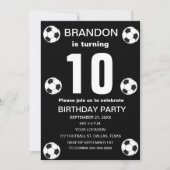 10th誕生日パーティーサッカーブラックボーイズスポーツ 招待状 (正面)