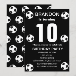 10th誕生日パーティーサッカーブラックボーイズスポーツ 招待状
