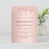 10th誕生日パーティーバラ金ゴールドグリッターピンク 招待状 (スタンド正面)