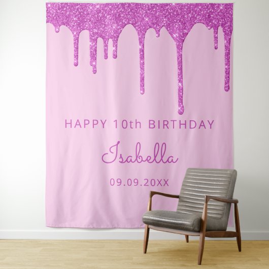 10th誕生日パーティーピンクグリッタードリップガール タペストリー (インサイチュ)