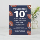 10th誕生日パーティーフットボール海軍スポーツ子供の少年 招待状 (スタンド正面)