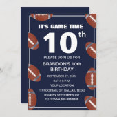 10th誕生日パーティーフットボール海軍スポーツ子供の少年 招待状 (正面/裏面)