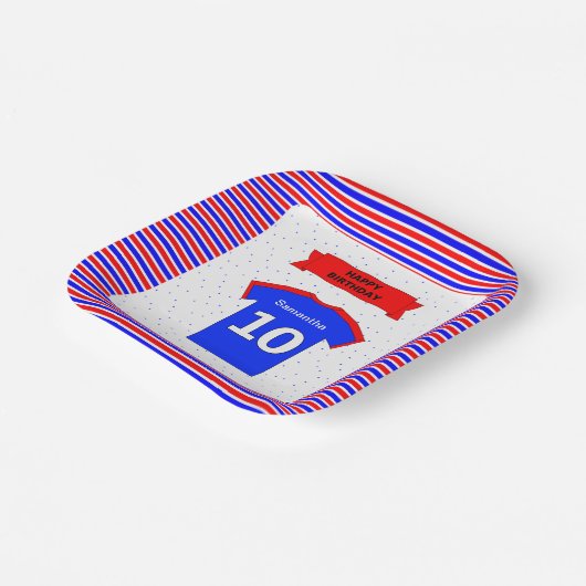 10th誕生日パーティー女の子の男の子の名前の広場を追加 ペーパープレート (傾斜あり)