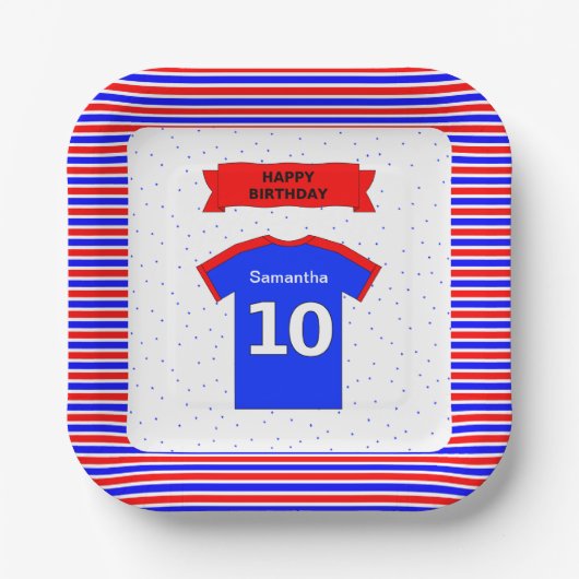 10th誕生日パーティー女の子の男の子の名前の広場を追加 ペーパープレート (正面)