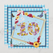 10th誕生日パーティー招待花、蝶 招待状 (正面/裏面)